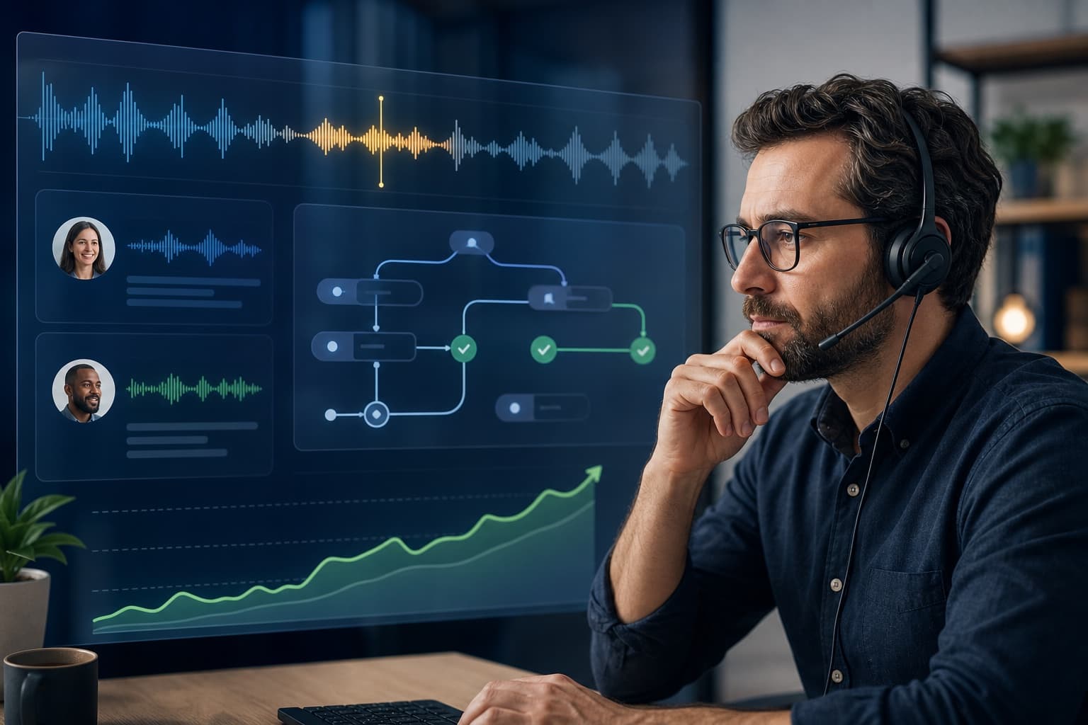 Call analyst reviewing a conversation waveform and qualified outcomes